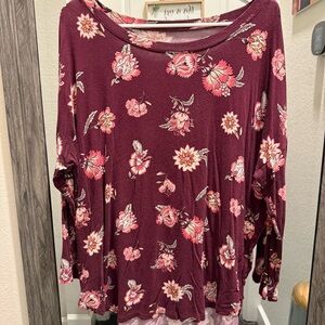 LOFT Outlet Floral Burgundy Long Sleeve Top Women’s Size Large